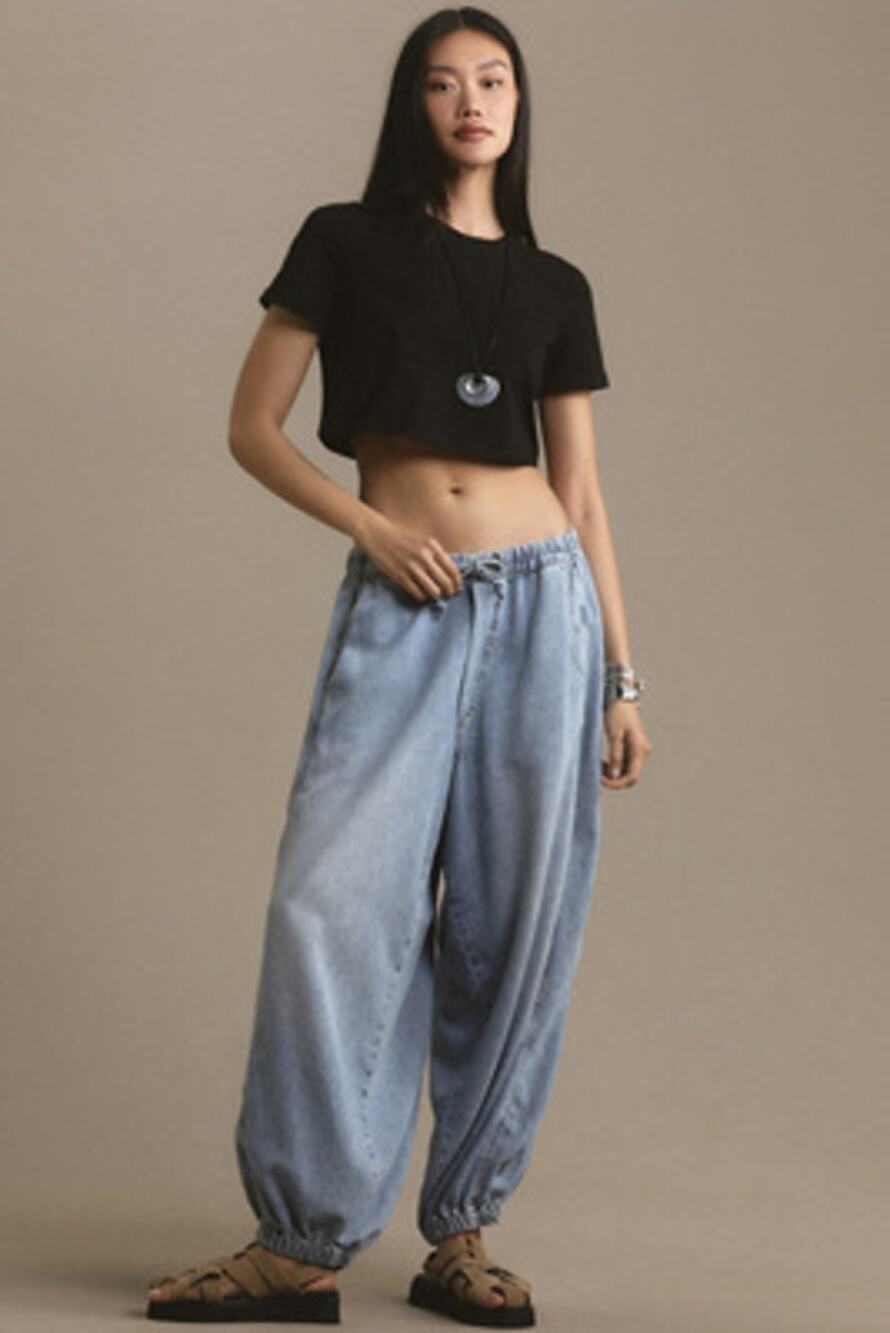 Pilcro Anthropologie Beachy High-Rise Parachute Jeans Light Wash Large Balloon